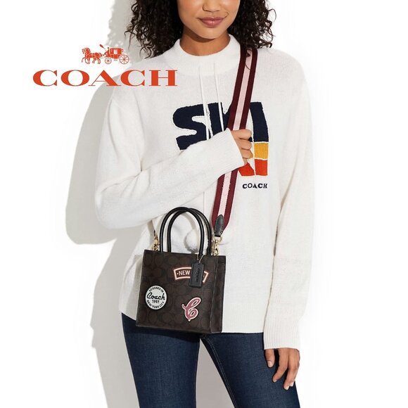 COACH Mini Cally Crossbody In Signature Canvas With Ski Patches - Picture 1 of 10